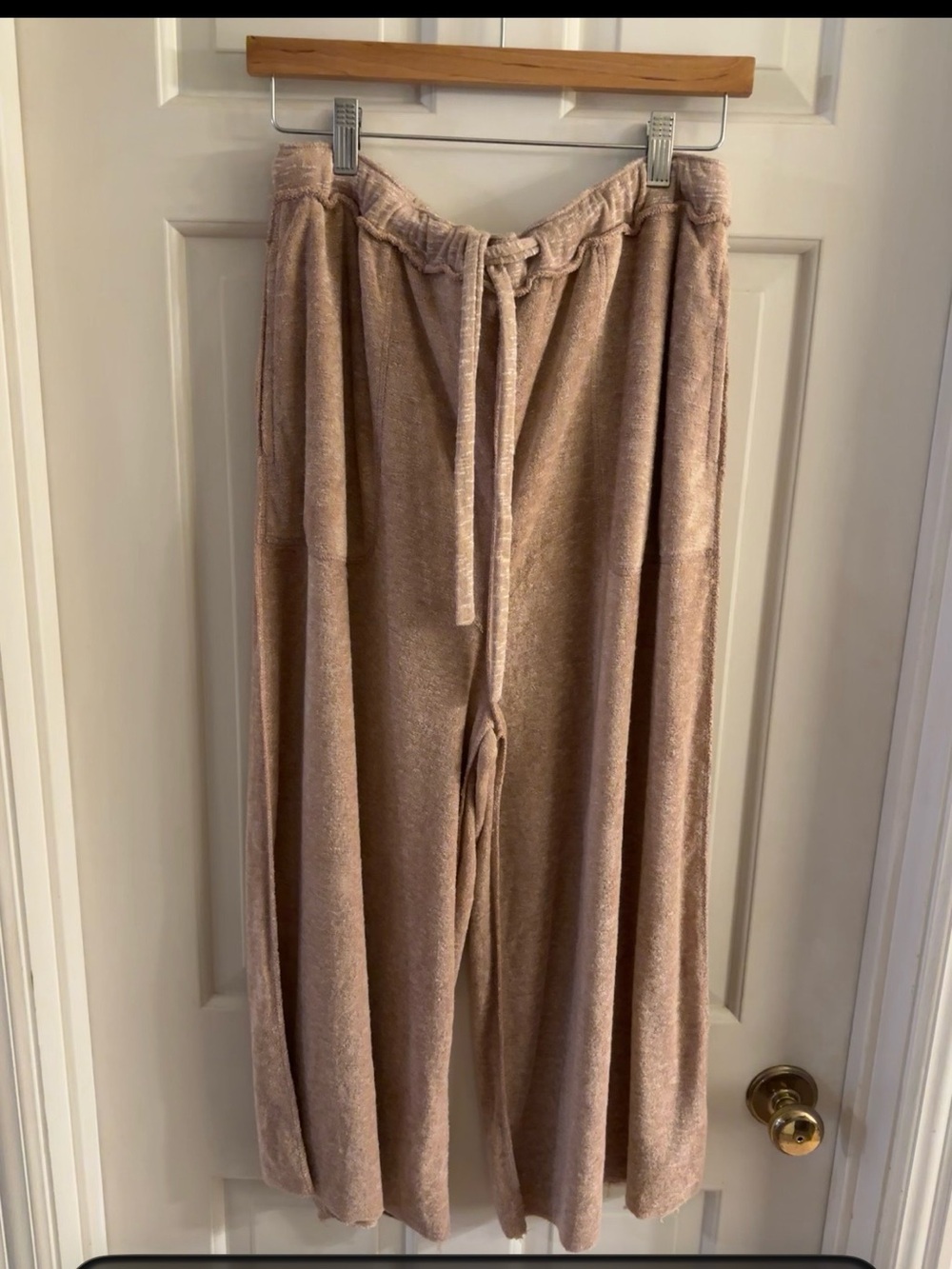 Free People Plush Wide-Leg Drawstring Pants - Blush Taupe